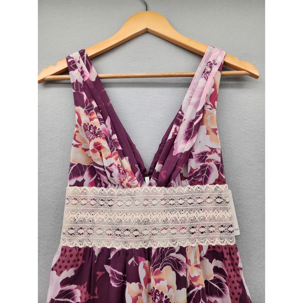Free People Maroon Ros Floral Lace High Low Midi Dress NWT Boho Cottagecore Sz 2 - Picture 4 of 13